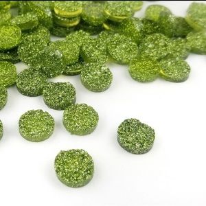 100pcs Faux Green Druzy - Glitter Cabochon - Resin Druzy Flat Back
